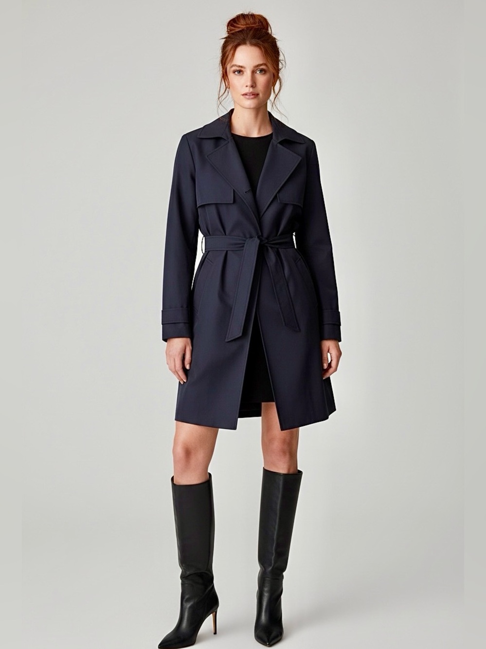 Vintage Y2K NINE WEST  Black Minimalist Mini Trench Coat 2004 | S